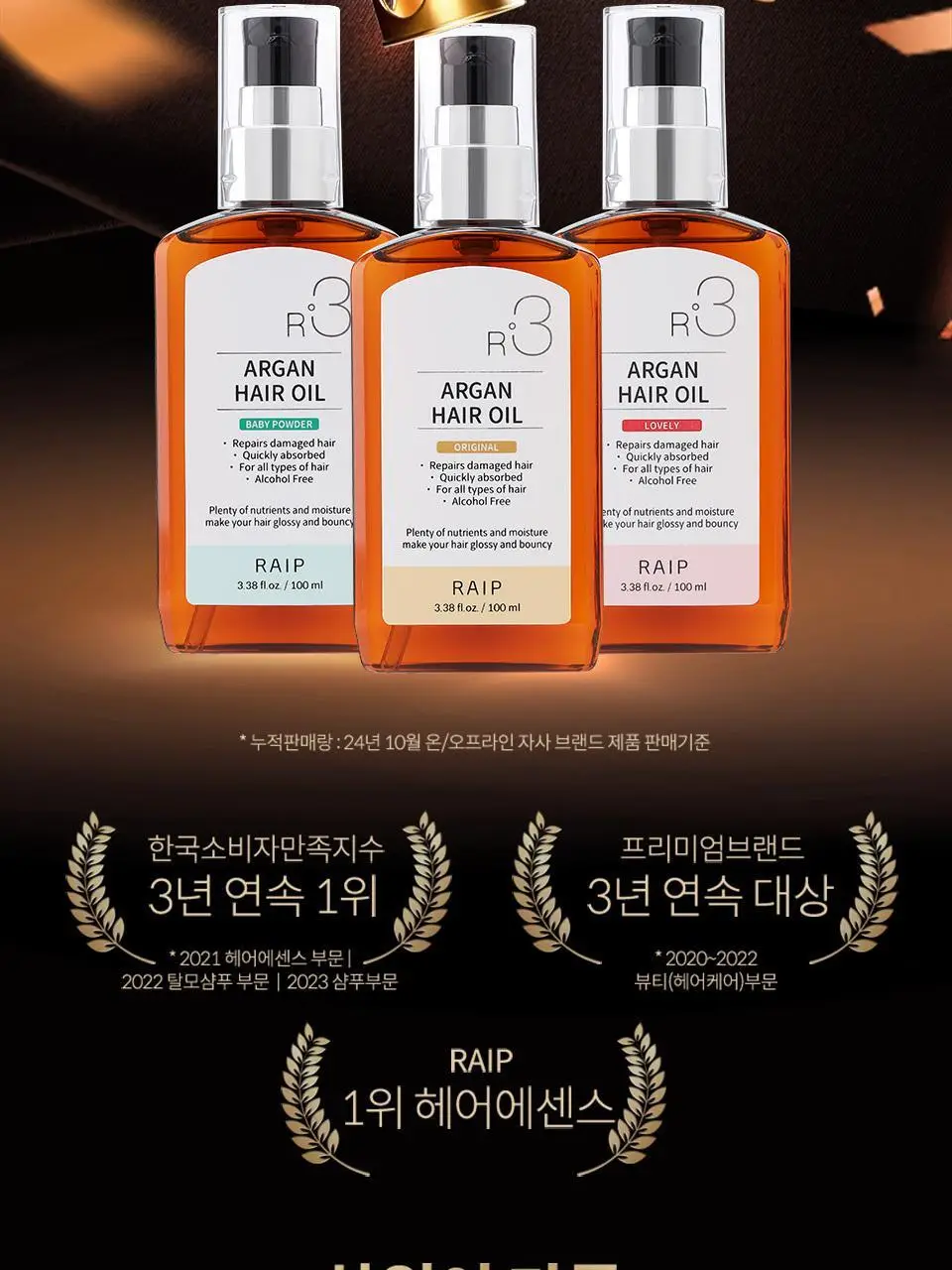 [NEW/퍼퓸오일] 라입 R3 아르간 헤어 오일 100ml 5종 상세페이지 2